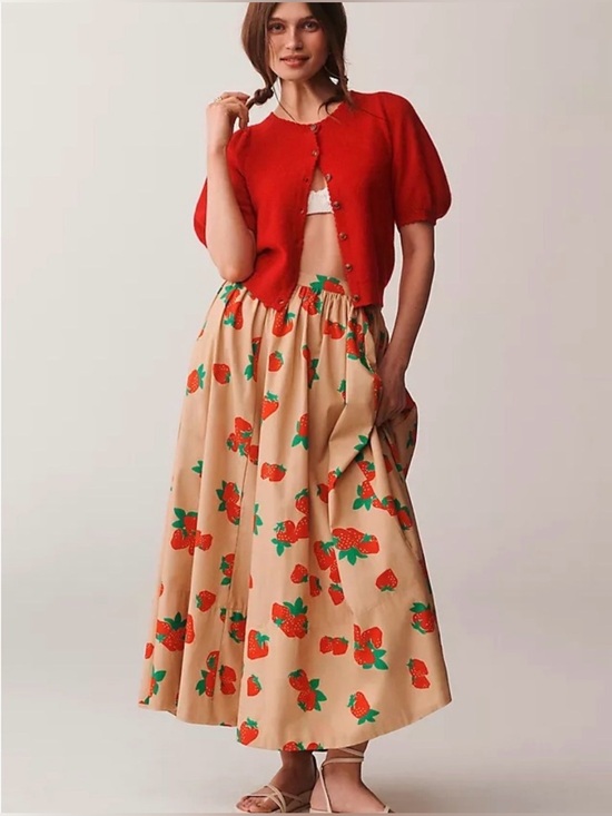 Anthropologie Dresses & Skirts - Anthropologie Maeve‎ Jackie Poplin Printed Strawberry Fruit Skirt  XS